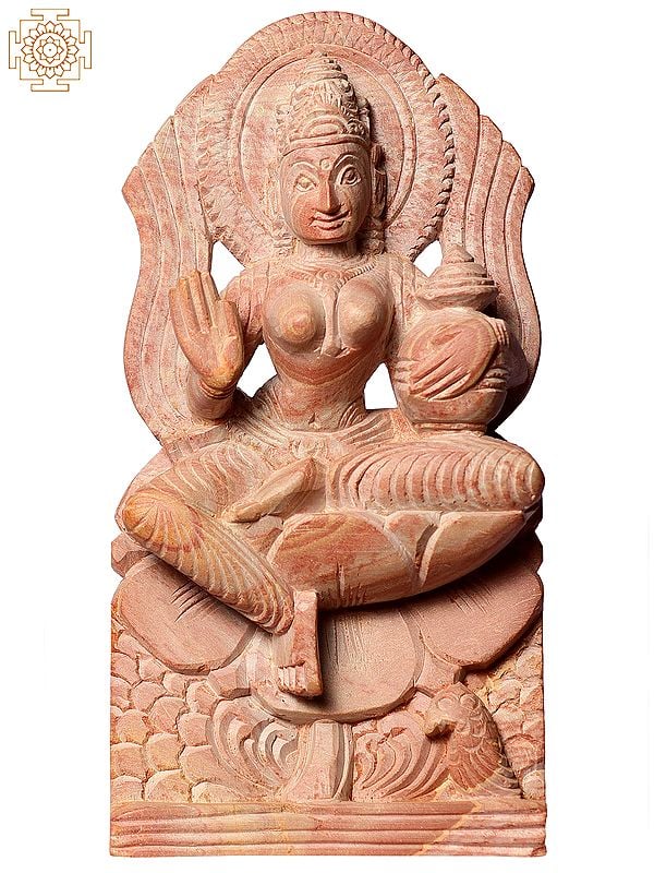 6" Goddess Lakshmi Idol - Made from Premium Quality Pink Stone