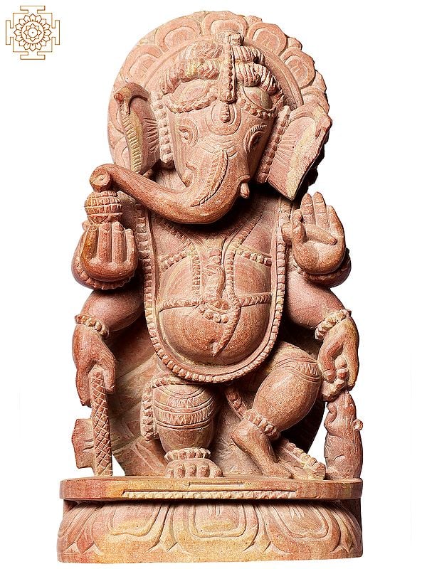 6" Lord Ganpati Statue Cast in Pink Stone