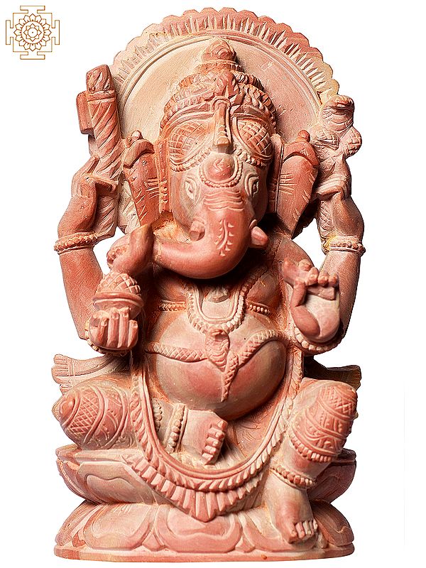 6" Shri Ganpati Statue Made from Pink Stone