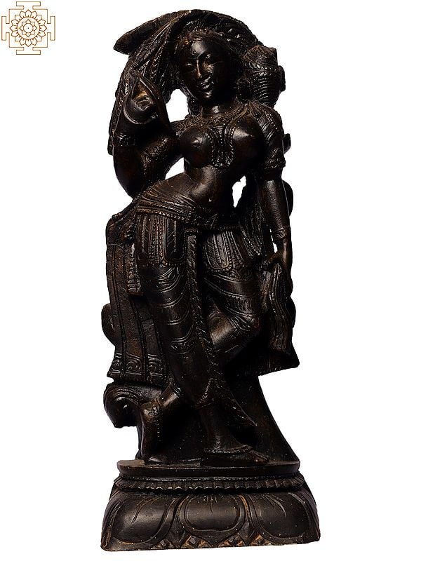 10" Standing Apsara Granite Black Stone Statue