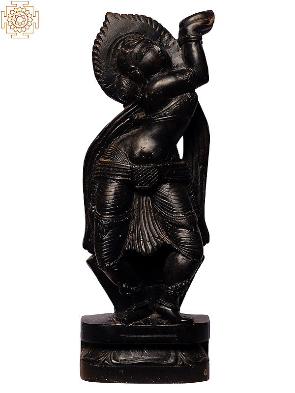 10" Standing Apsara Black Granite Stone Statue