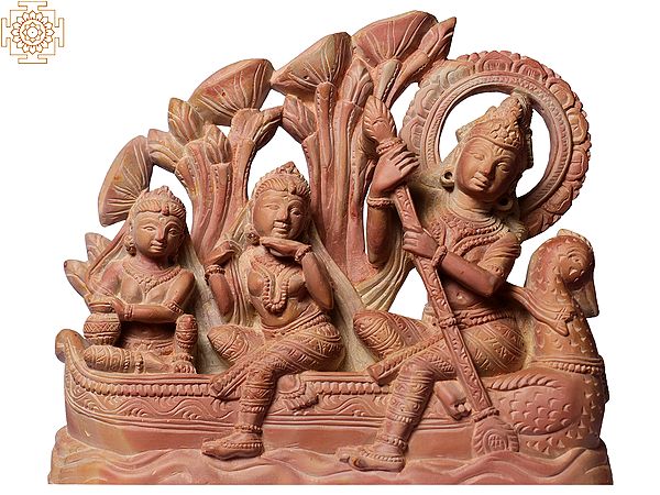8" Group of Nauka Vihar Pink Stone Statue (Set of 3)