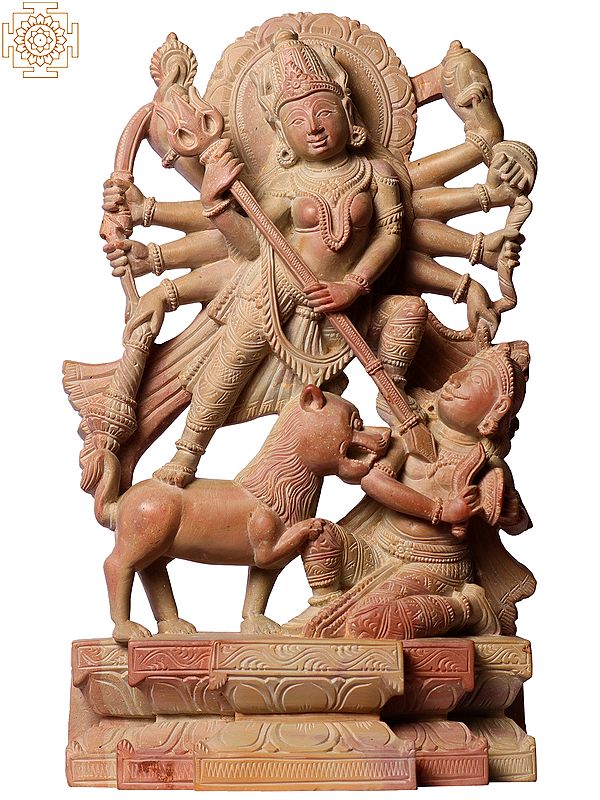 10" Goddess Durga Pink Stone Statue
