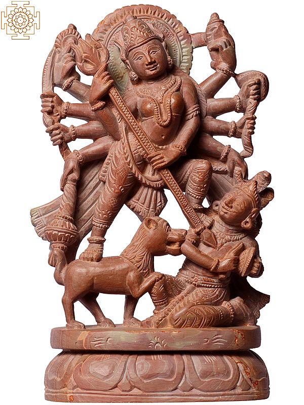 8" Goddess Durga Pink Stone Sculpture
