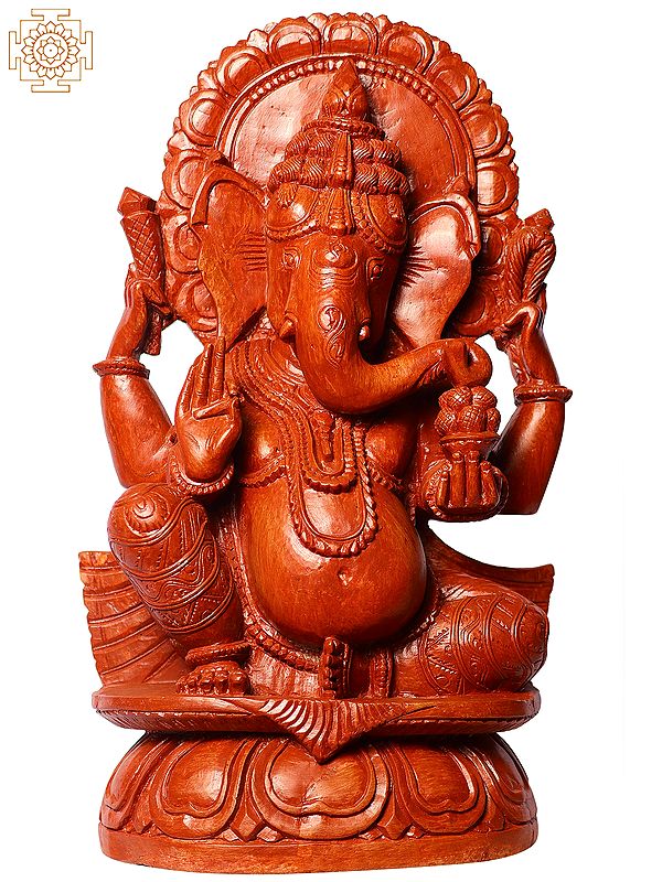 11" Hindu God Ganesha In Red Stone