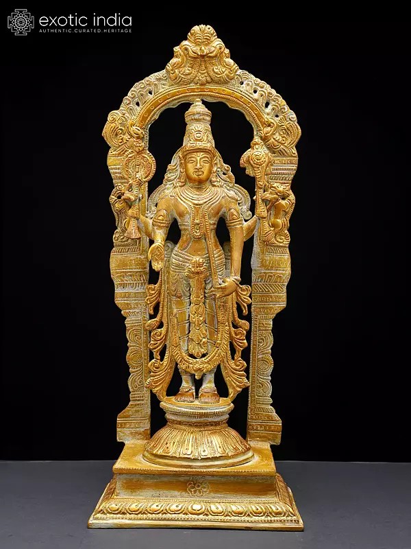 17" Brass Standing Lord Vishnu with Kirtimukha Throne