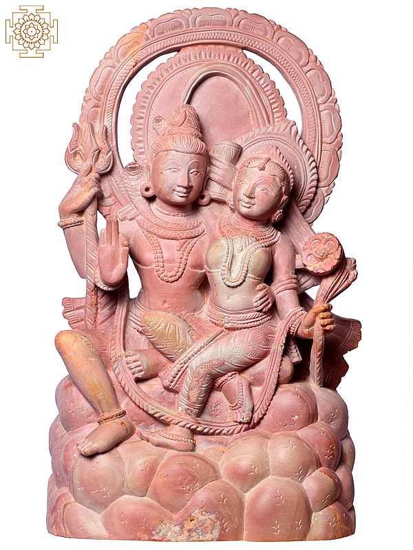 12" Shiva Parvati Pink Stone Sculpture
