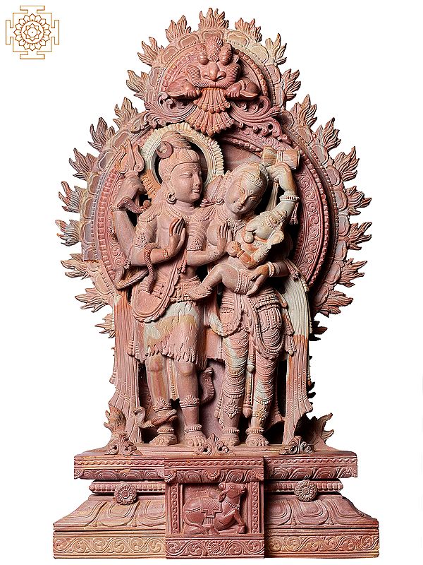 15" Hindu Deities Shiva Parvati with Bala Ganesha Stone Sculpture