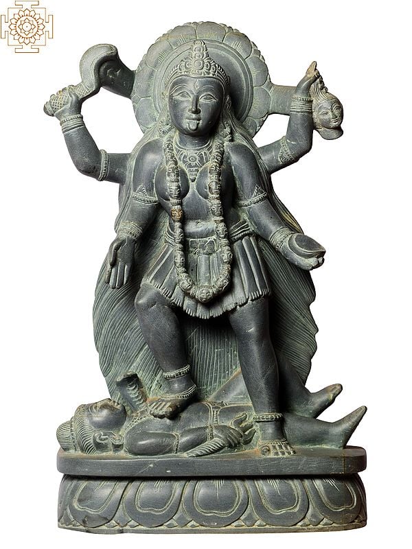 15" Hindu Goddess Kali In Green Stone
