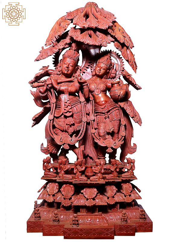 51" Large Hindu Deities Radha Krishna In Red Stone