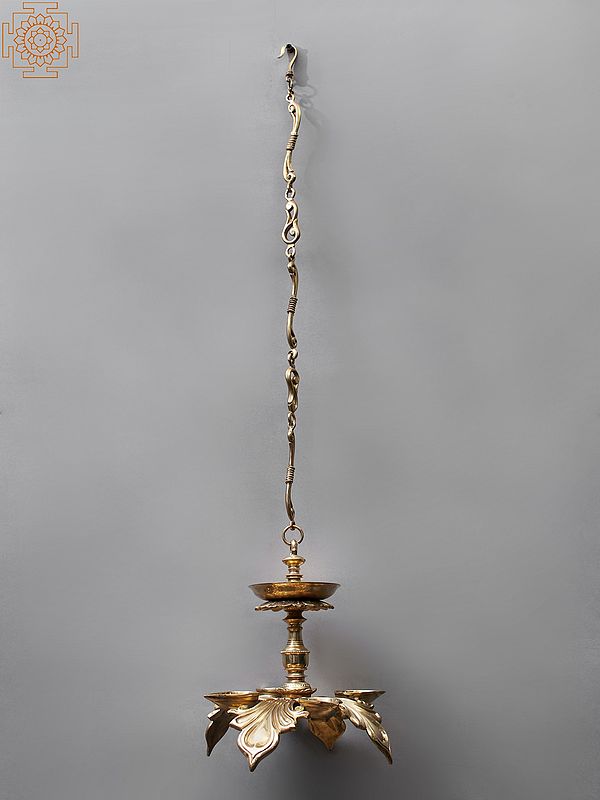 37" Brass Designer Four Wicks Hanging Lamp