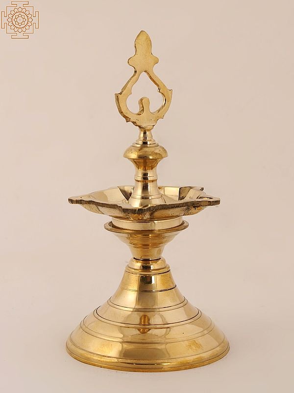 8" Brass Five Wicks Ritual Lamp (Kuthu Vilakku)