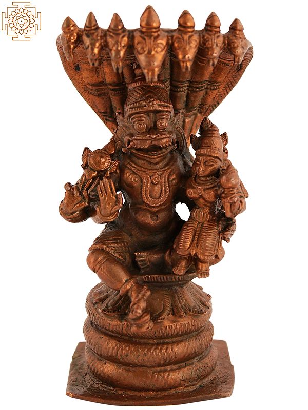 4" Copper Small Narasimha Idol Prahlad with Sheshnag