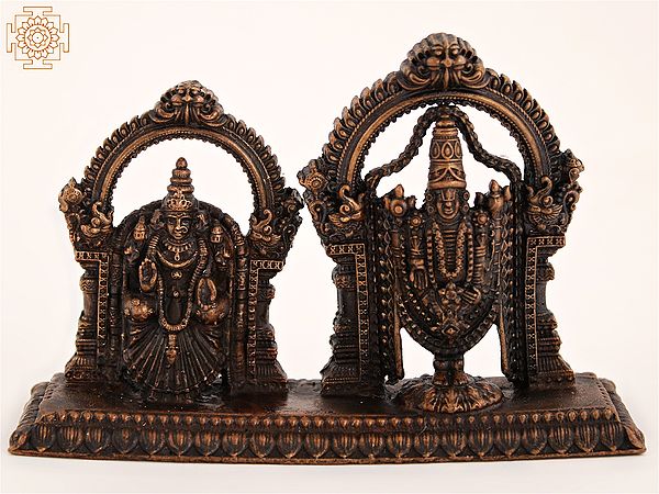 4" Small Deities Tirupati Balaji Copper Statue With Padmavathi