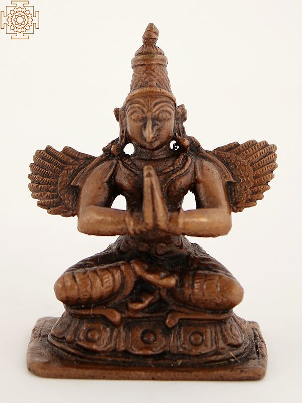 Copper Small Hindu Holy Bird Garuda Idol Seated