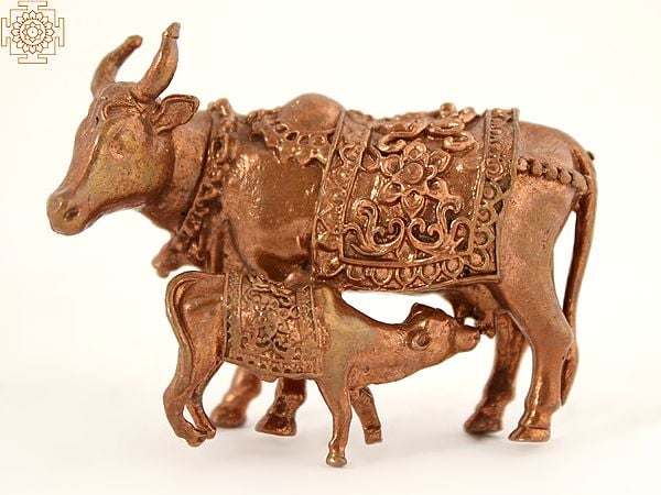 Kamadhenu with Calf Copper Statue