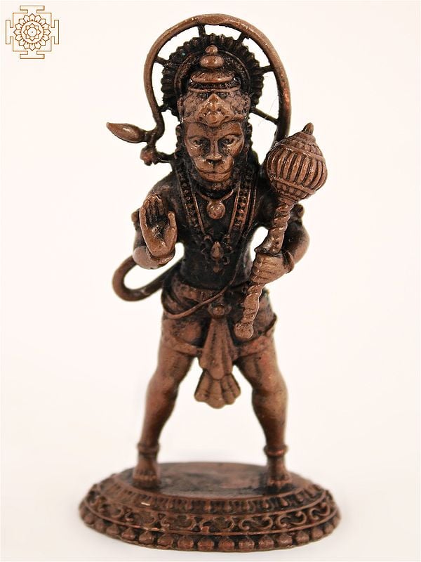 3" Small Hindu God Hanuman Copper Statue with Gada