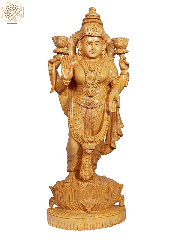 19" Goddess Lakshmi Standing Wooden Statue