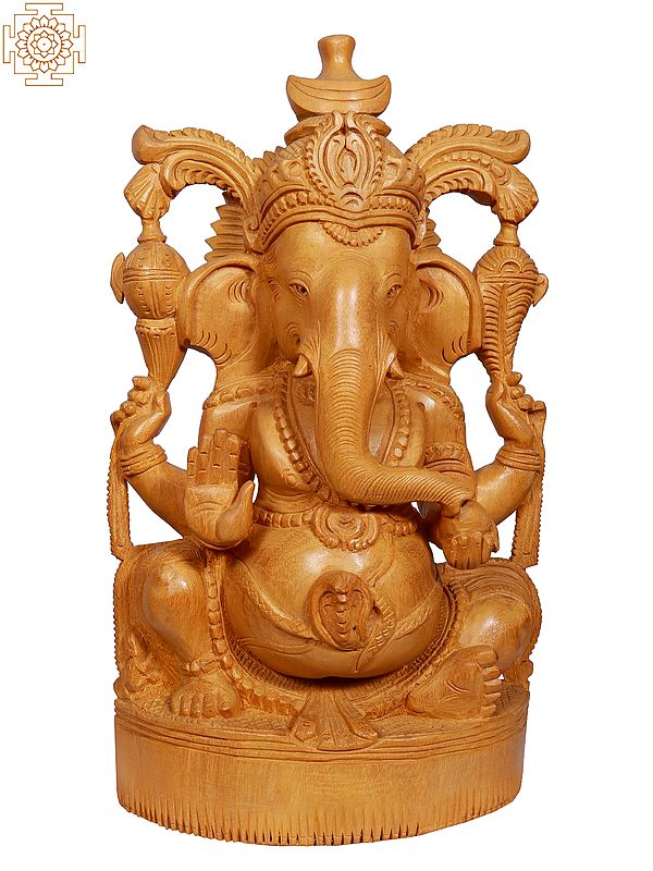 13" Wooden Lord Ganesha Idol | White Wood Statue
