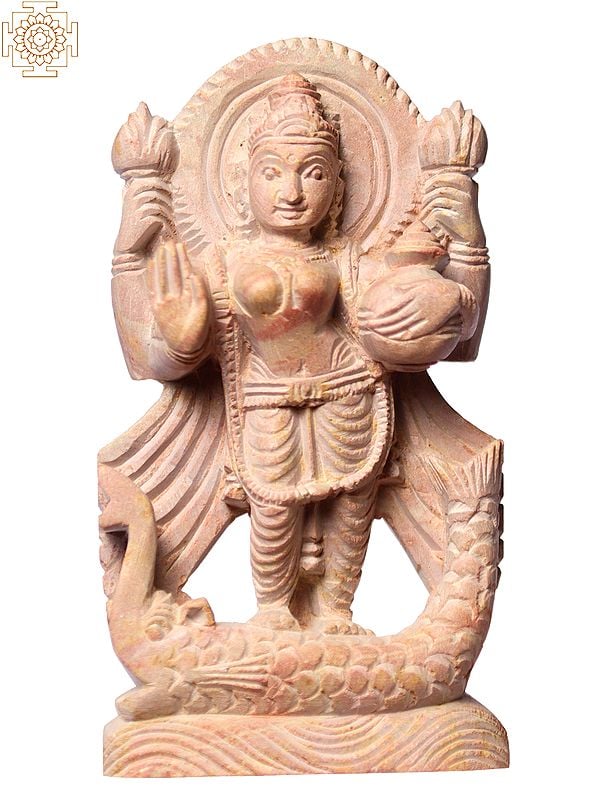 4" Small Goddess Ganga Standing on Crocodile