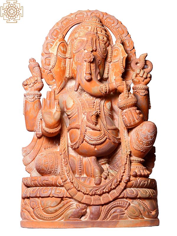 18" Lord Ganesha Seated On Pedestal