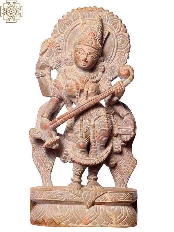 8" Goddess Saraswati Standing With Veena
