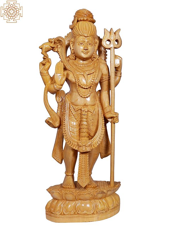 18" Lord Shiva Whitewood Statue Standing With Trishul