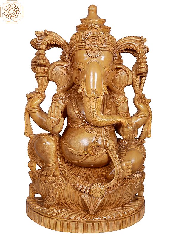18" Lord Ganesha Seated on Lotus Pedestal