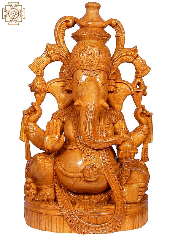 16" Blessing Lord Ganesha Sitting On Pedestal