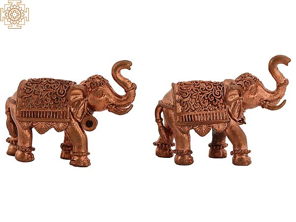 2" Copper Small Elephant Set of 2 Statue | Home Decor