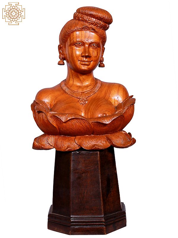 "Padmini" : The Perfection of Feminine Beauty (Wooden Lady Statue on Wood Stand)