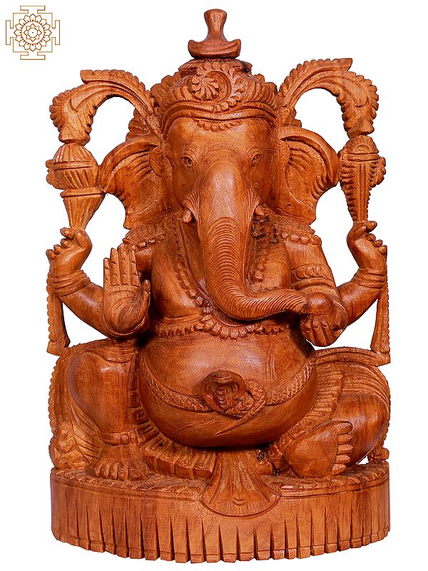 10" Lord Ganpati Seated On Pedestal