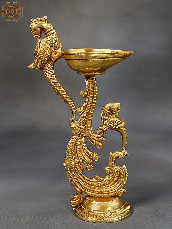 Ritual Diya Stand With Double Parrot | Brass Stand