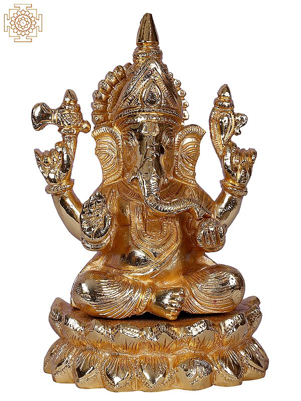 6" Lord Ganesha Seated On Lotus