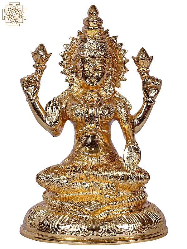 8" Goddess Lakshmi Seated On Pedestal