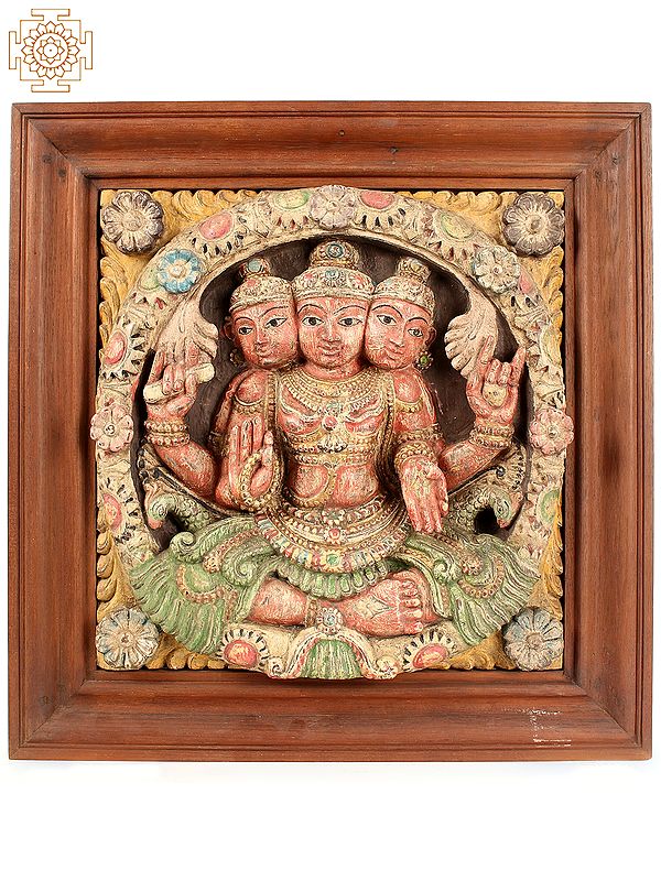 22" Wooden Lord Brahma | Square Wall Panel