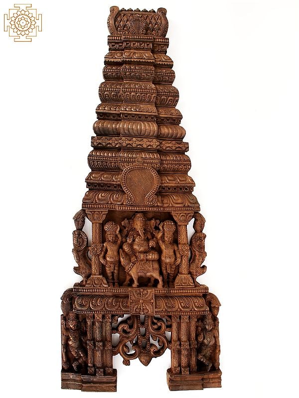 54" Large Wooden Lord Ganesha Seated on Mushak | Kavadi Wall Panel