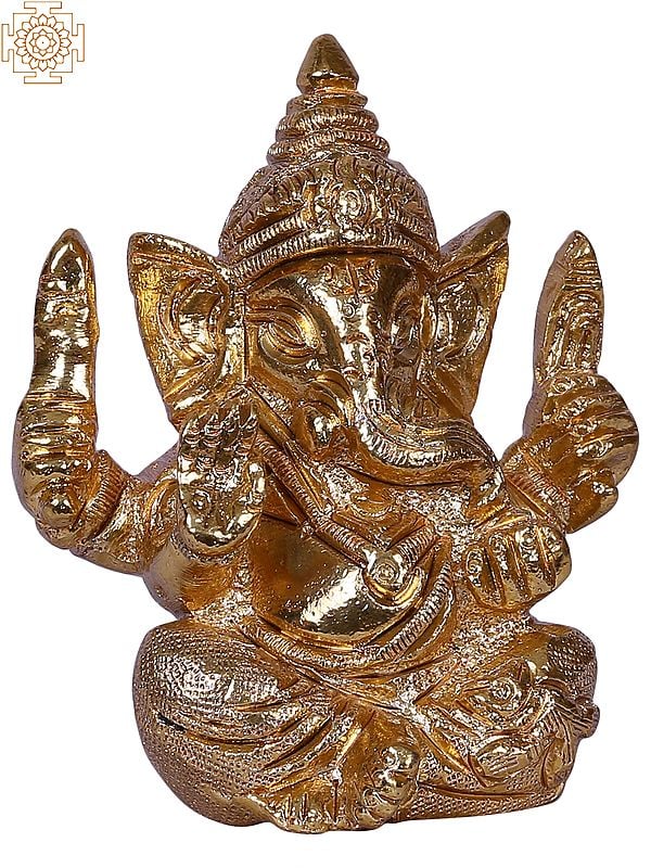 2" Small Lord Ganpati Idol | Gold Plated Brass Statue