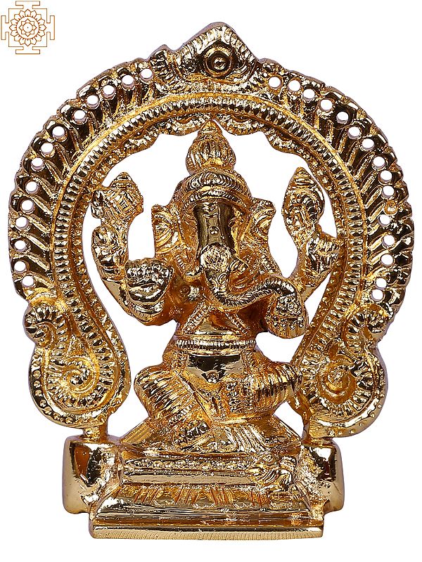 3" Small Lord Ganpati Idol With Arch | Gold Plated Brass Statue