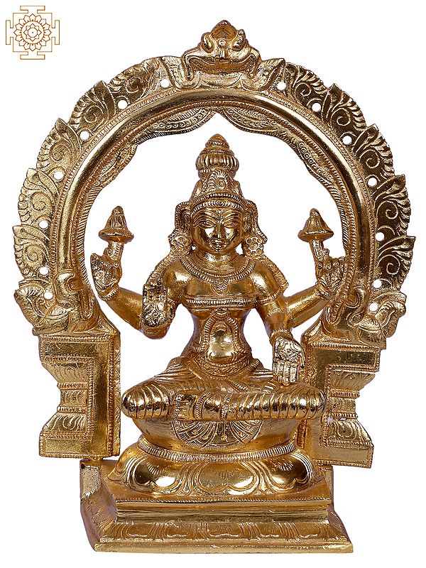 9" Goddess Lakshmi With Arch (Thiruvatchi) | Gold Plated Brass Statue