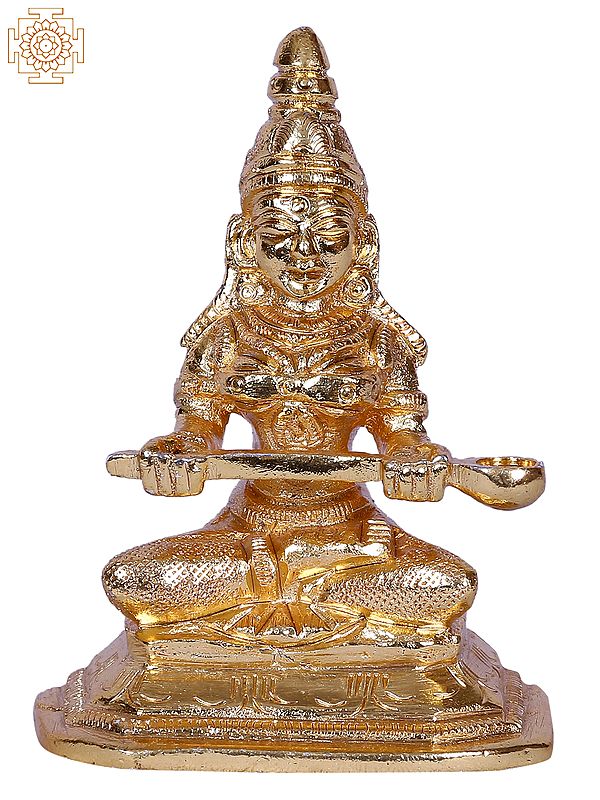 3" Goddess Annapurna Idol Seated on Throne | Gold Plated Brass Statue