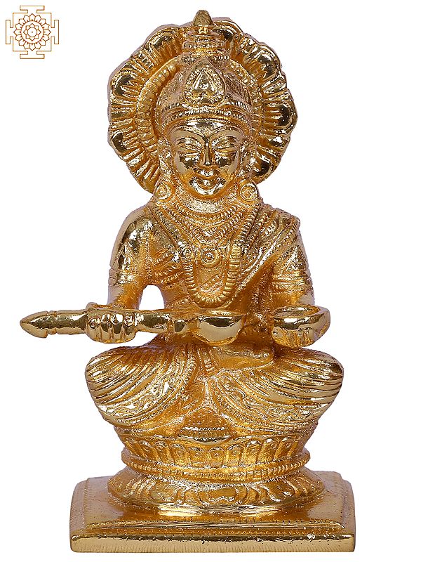 4" Goddess Annapurna Idol | Gold Plated Brass Statue