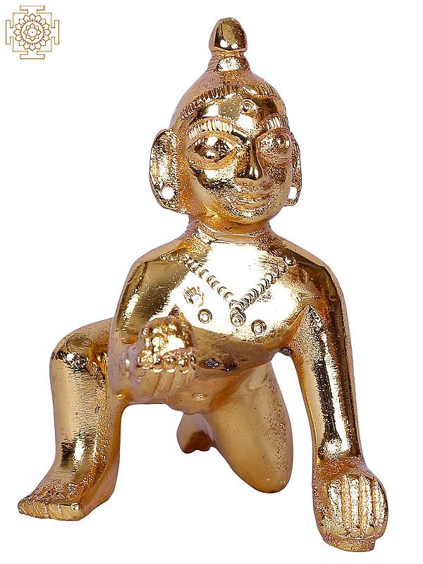 2" Small Lord Laddu Gopal Idol | Gold Plated Brass Statue