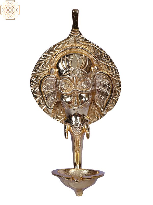 God Ganesha Ritual Wall Hanging Diya in Brass | Gold Plated