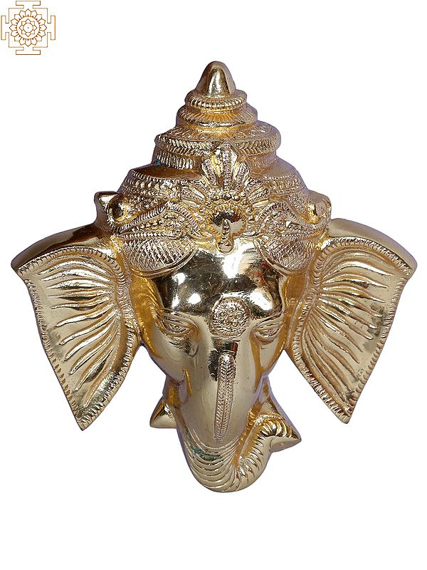 Lord Ganesha Face | Brass Wall Hanging Statue | Gold Plated
