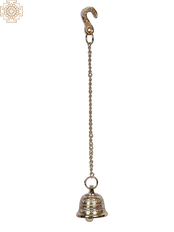 30" Large Hanging Bell with Chain | Brass Statues | Gold Plated