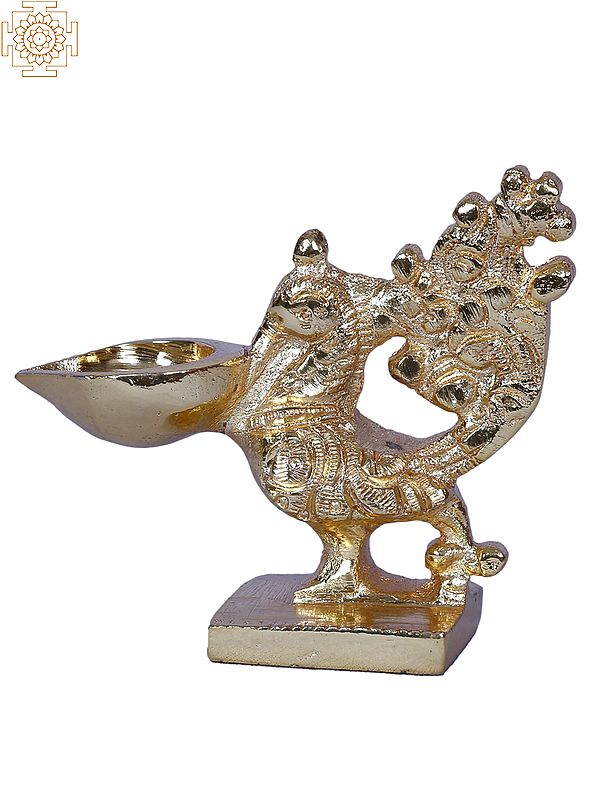 Small Peacock Agal Diya | Gold Finish Brass Lamp