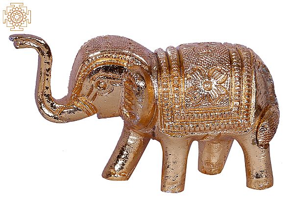 2'' Small Walking Baby Elephant Gold-Plated Brass Statue