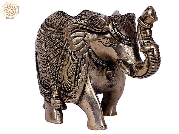 3'' Small Traditional Dressed Elephant With Ball | Gold-Plated Brass Figurines