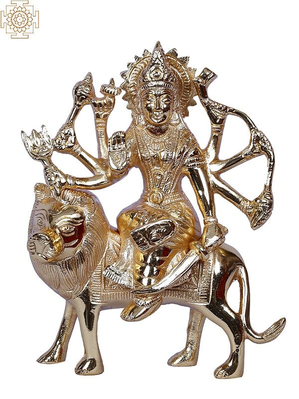 Goddess Durga With Lion | Brass | Gold Plated